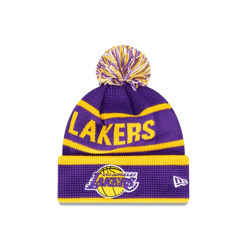 Youths Los Angeles Lakers New Era NBA Wordmark Waffle Knit Beanie – Purple