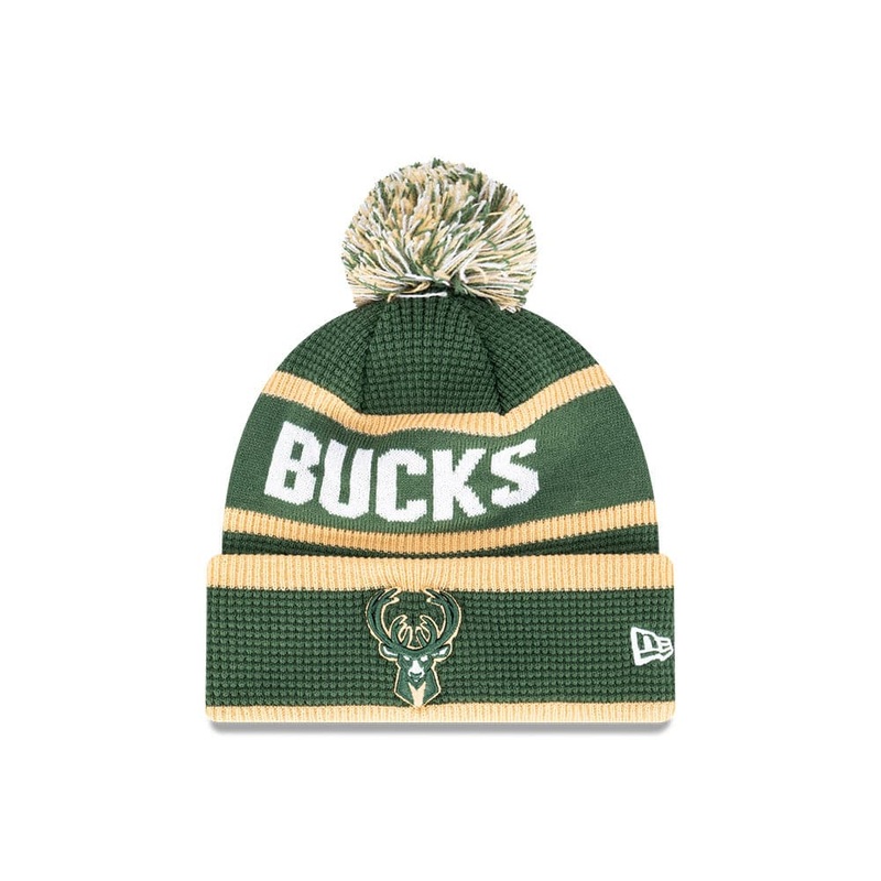 Youths Milwaukee Bucks New Era NBA Wordmark Waffle Knit Beanie – Green