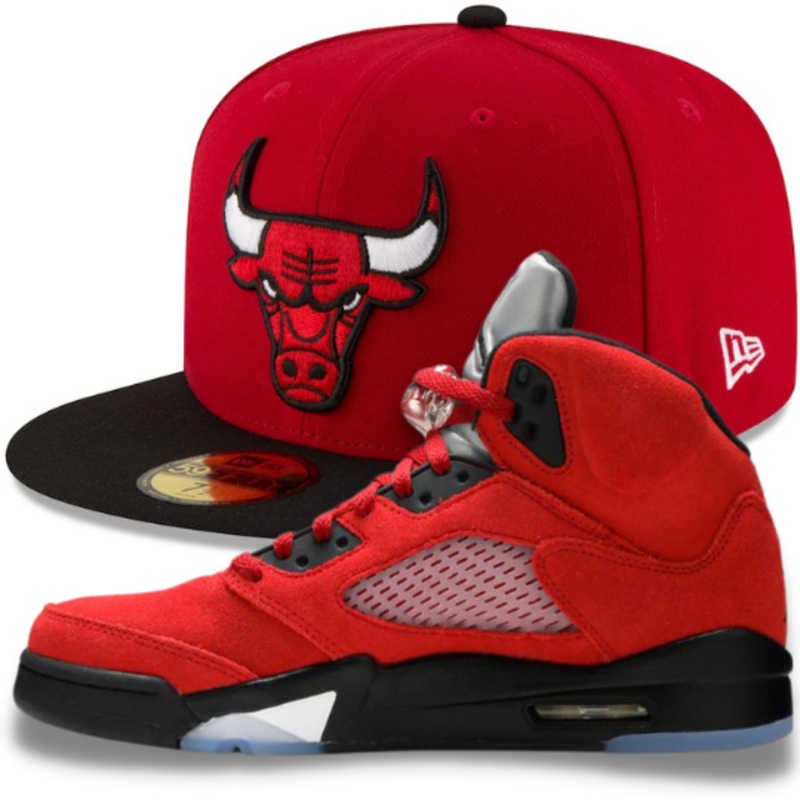 New Era Chicago Bulls Fitted Hat w/ Air Jordan 5 Retro Raging Bull Matching Sneakers