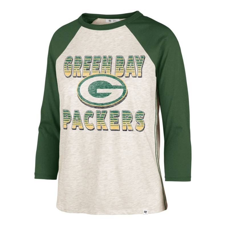 NFL Green Bay Packers Women’s ’47 Good Vibes Ava Raglan T-Shirt – Cream