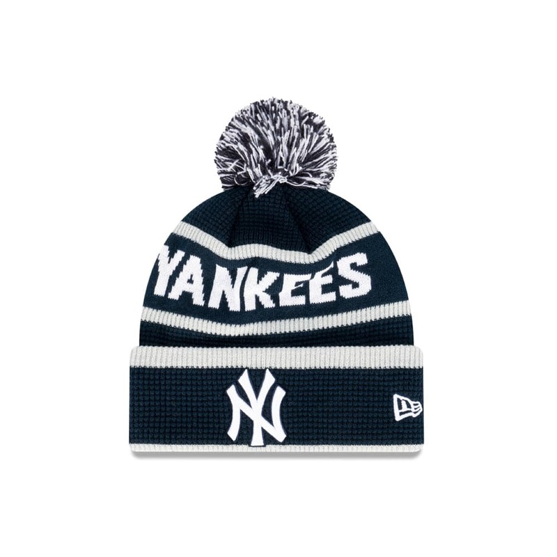 Youths New York Yankees New Era MLB Waffle Wordmark Knit Beanie – Navy