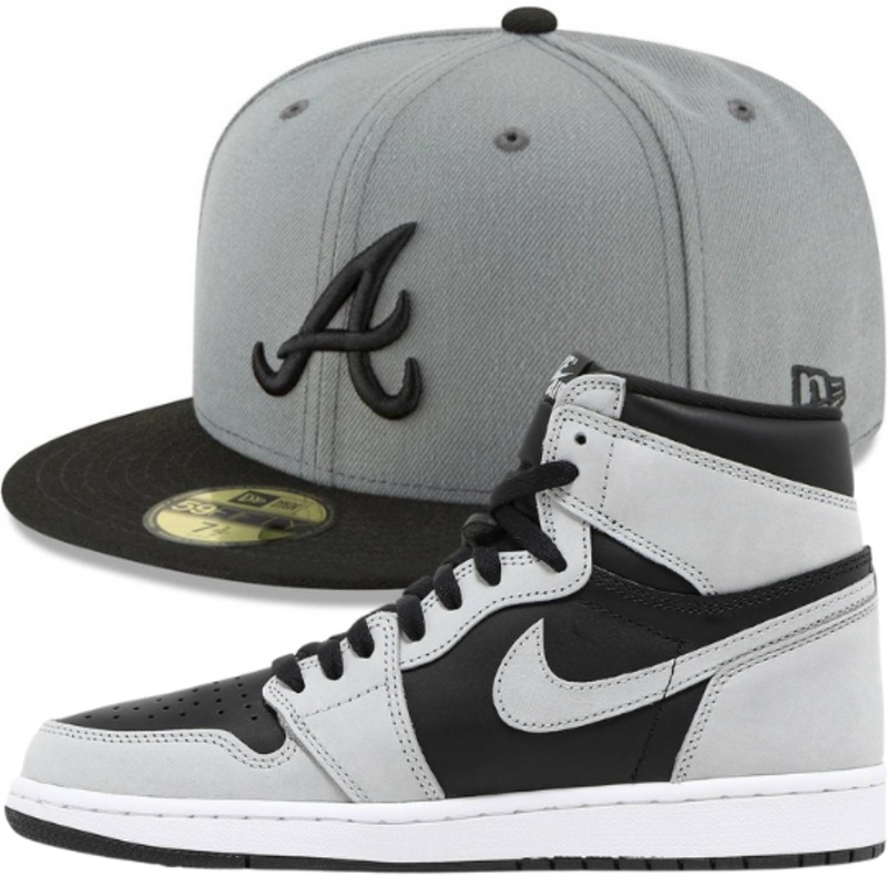 New Era Atlanta Braves Gray & Black Fitted Hat w/ Air Jordan 1 Retro High OG ‘Shadow 2.0’