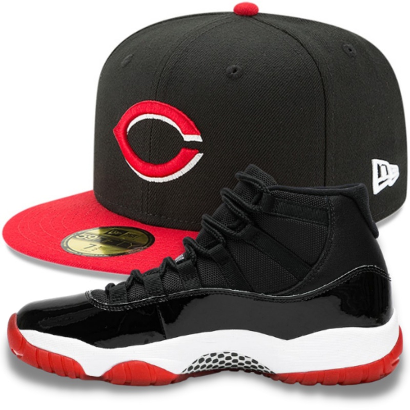 New Era Cincinnati Reds Fitted Hat w/ Air Jordan 11 Retro “Bred” Matching Sneakers