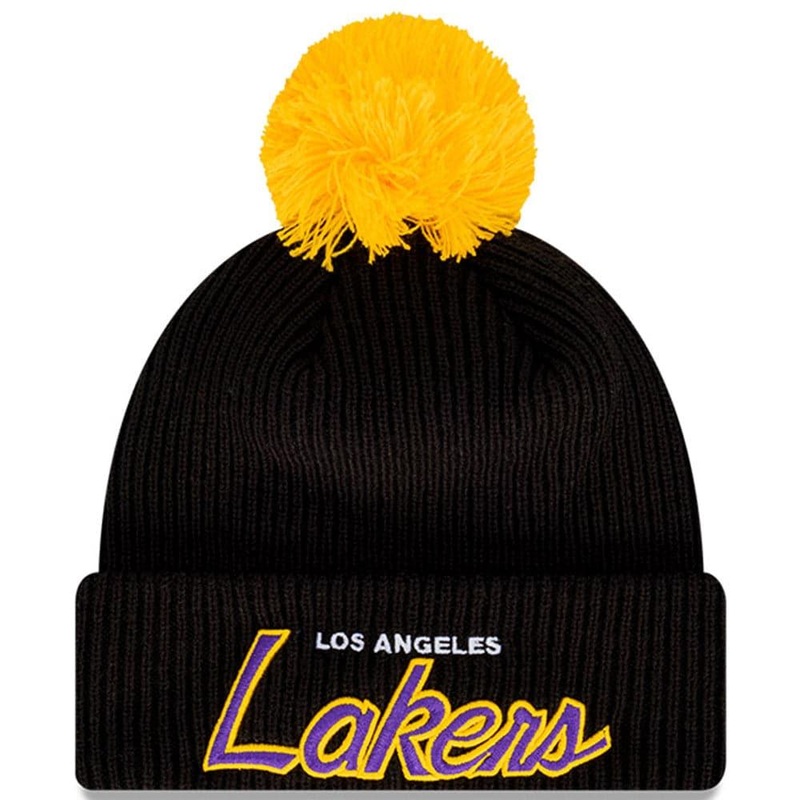 Los Angeles Lakers New Era NBA Pom Script Beanie – Black