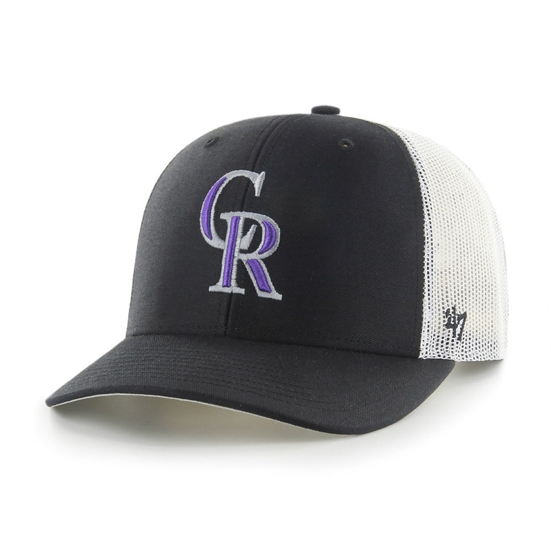 MLB Colorado Rockies ’47 Primary Trucker Snapback Hat – Black