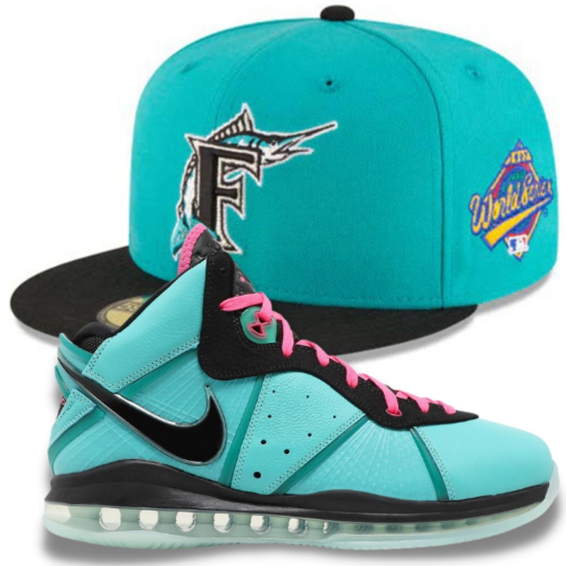 New Era Florida Marlins Teal Fitted Hat w/ LeBron 8 Retro ‘South Beach’ 2021