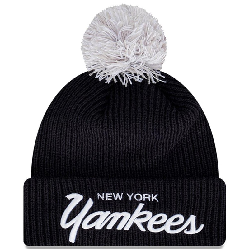 New York Yankees New Era MLB Pom Script Beanie – Navy
