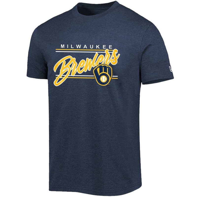 Milwaukee Brewers New Era MLB Team Script Block Bi-Blend T-Shirt – Navy