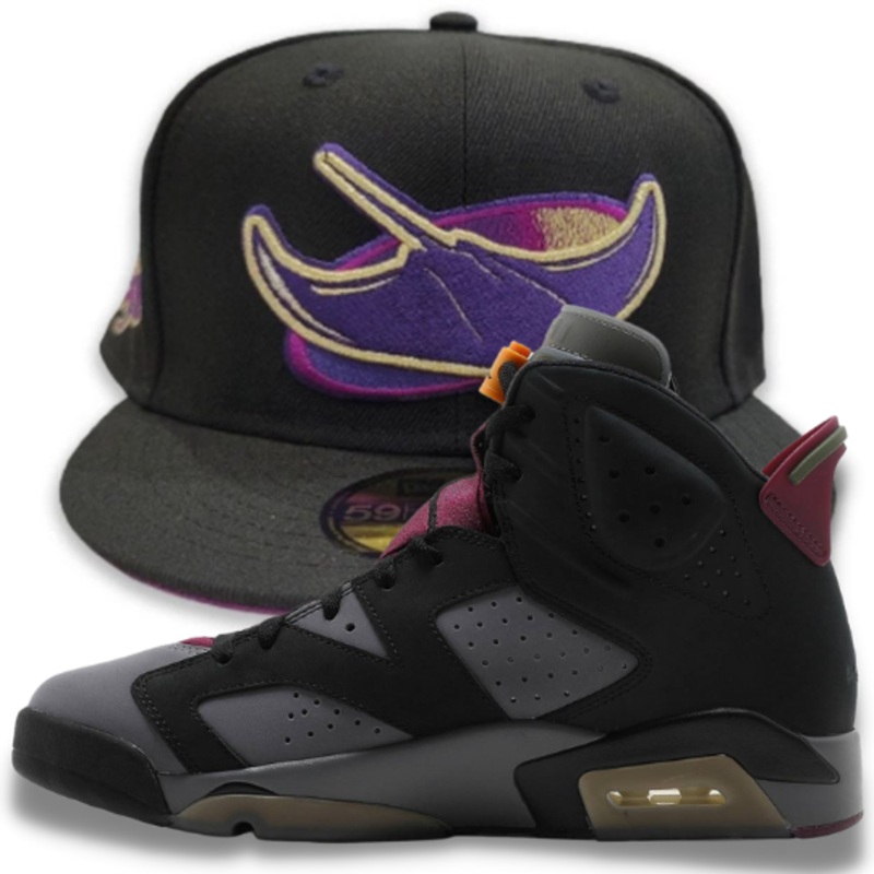 New Era Tampa Bay Rays Black/Purple Fitted Hat w/ Air Jordan 6 Retro ‘Bordeaux’