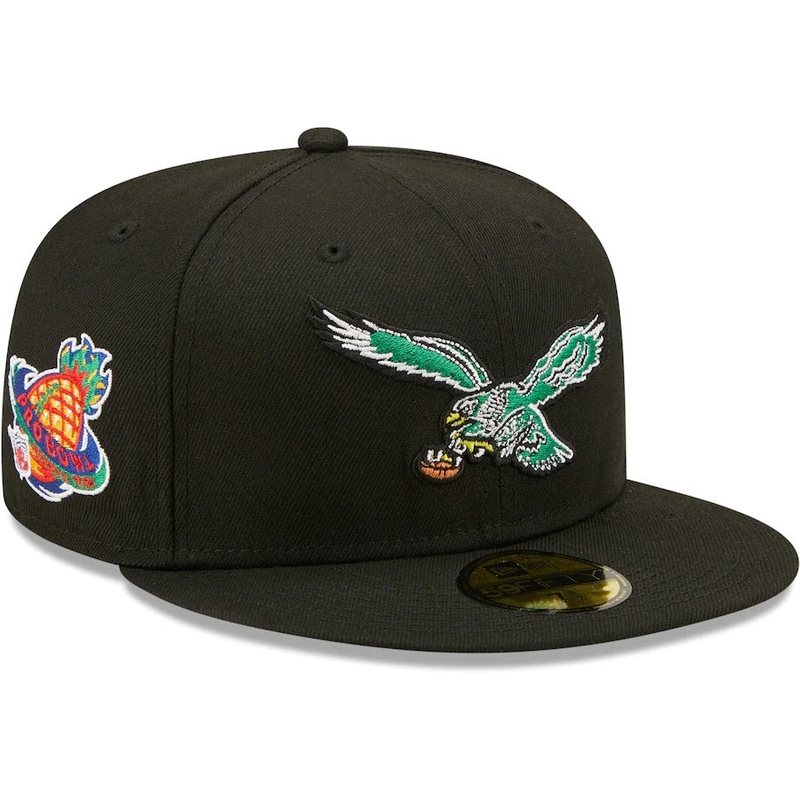 New Era Black Philadelphia Eagles 1998 Pro Bowl Patch Green Undervisor 59FIFY Fitted Hat