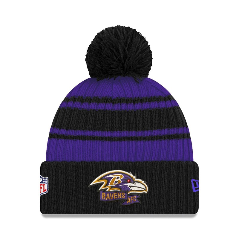 Youths Baltimore Ravens New Era NFL 22 Sideline Knit Beanie – Black