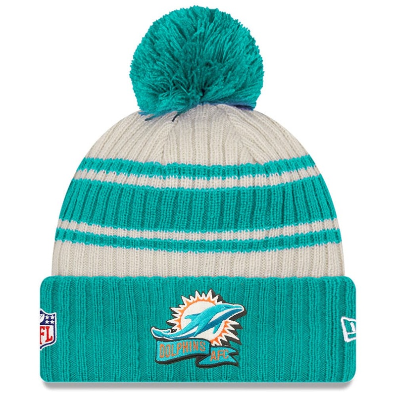 Miami Dolphins New Era NFL 22 Sideline Knit Beanie – Chrome White