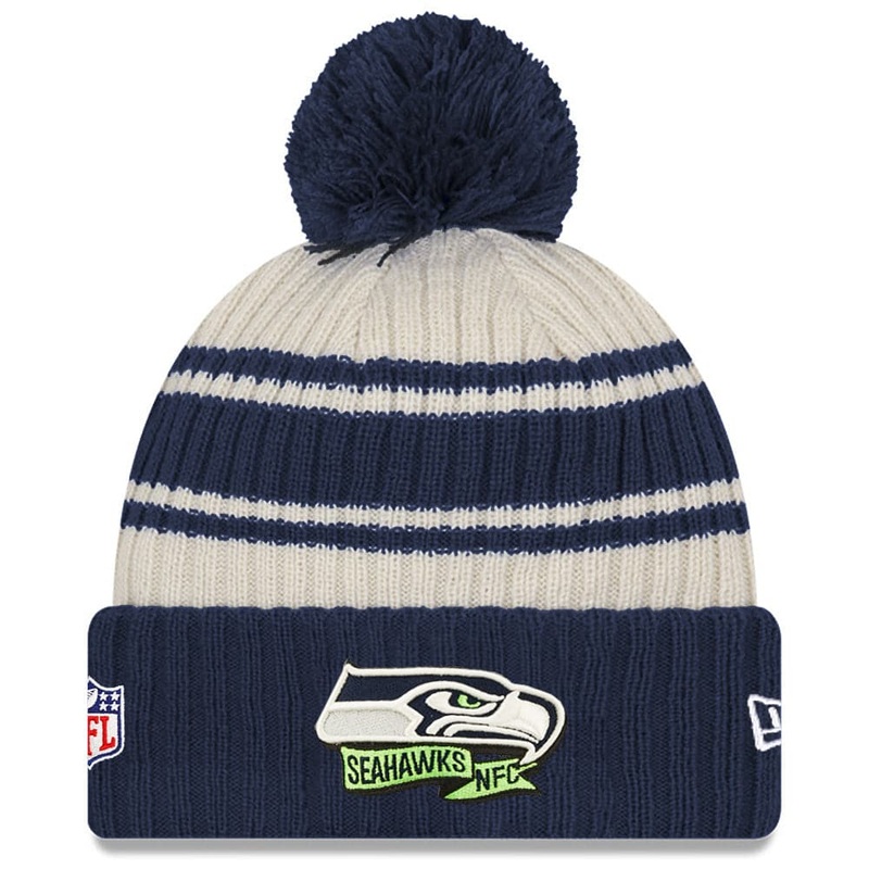 Seattle Seahawks New Era NFL 22 Sideline Knit Beanie – Chrome White