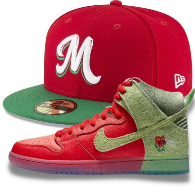 New Era Mexico Caribbean Red & Green Fitted Hat w/ Dunk High SB ‘Strawberry Cough’