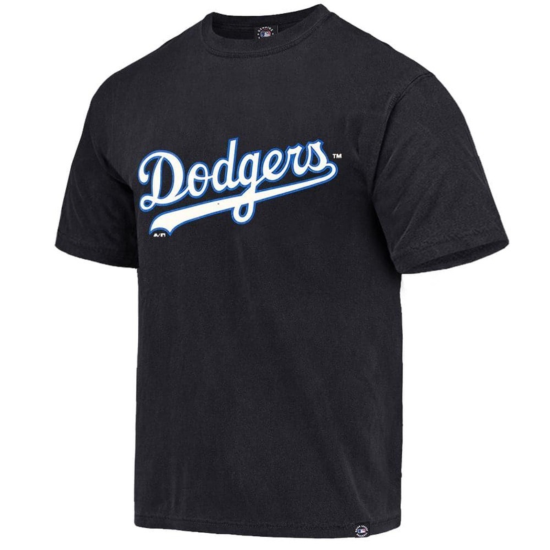 Los Angeles Dodgers Majestic MLB Outline Wordmark Vintage T-Shirt- Faded Black