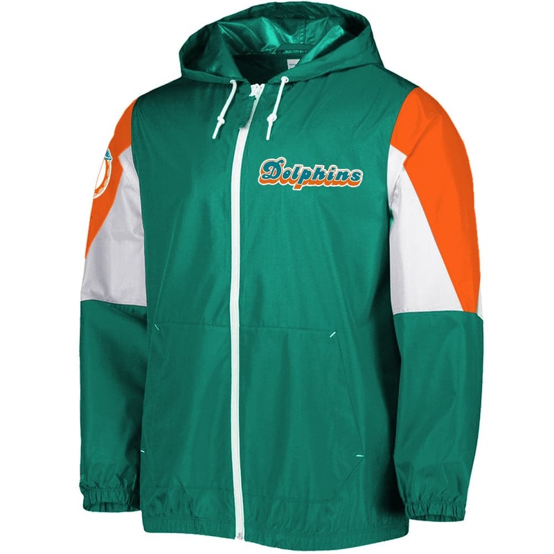 Miami Dolphins Mitchell & Ness NFL Throw It Back Windbreaker Jacket – Teal