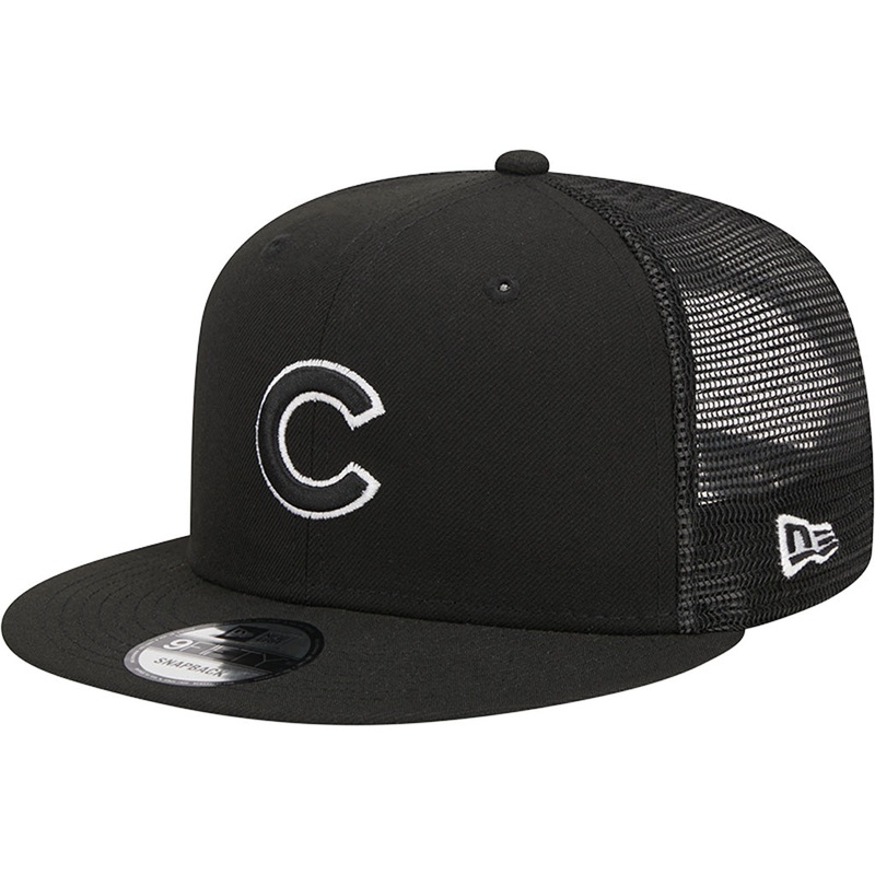 MLB Chicago Cubs New Era Black & White 9FIFTY Snapback Trucker Hat – Black