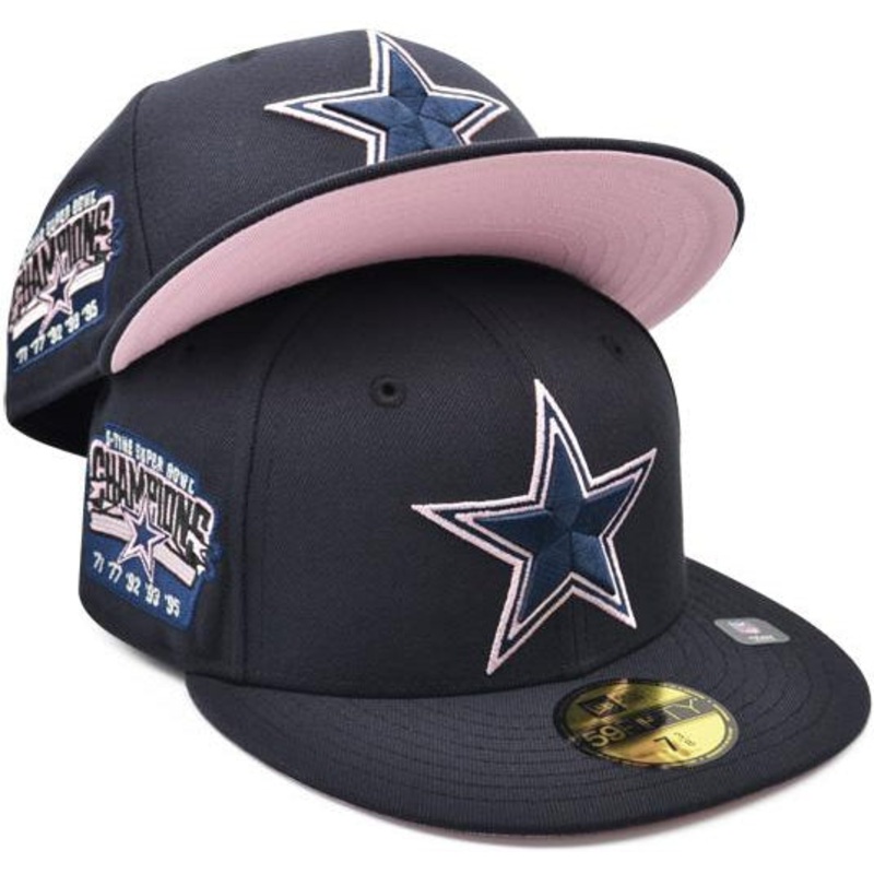 New Era Dallas Cowboys Navy 5-Time Champion Exclusive Pink Bottom 59FIFTY Fitted Hat