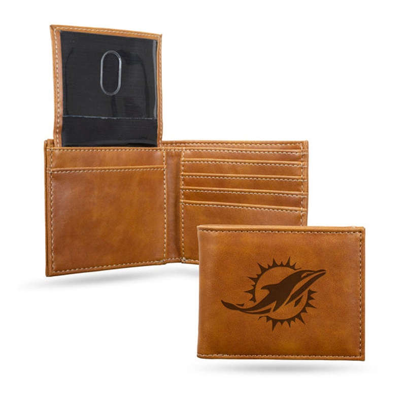 NFL Miami Dolphins Rico Engraved Billfold Wallet – Brown