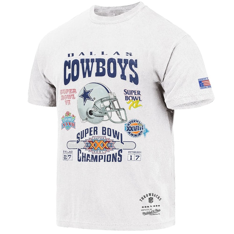 Dallas Cowboys Mitchell & Ness NFL 5 x Champs Vintage T-Shirt – Vintage White