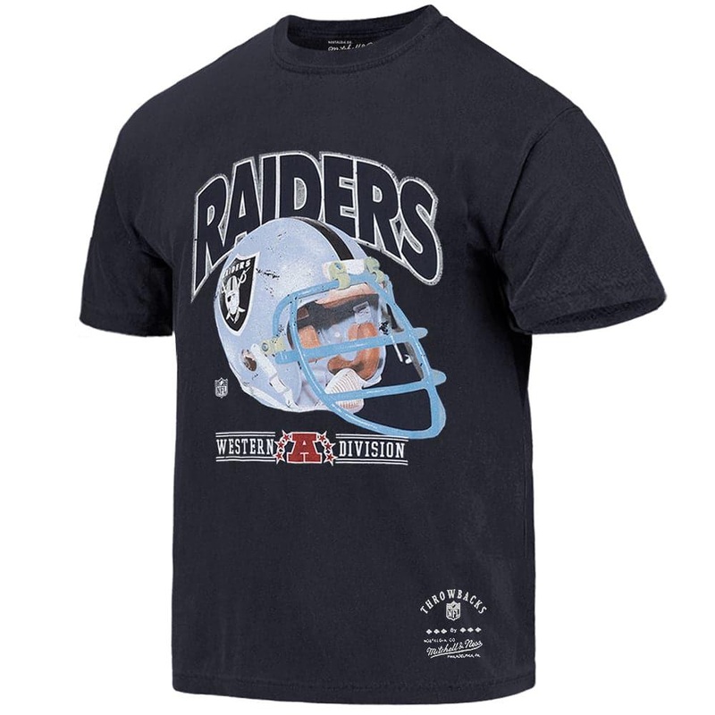 Las Vegas Raiders Mitchell & Ness NFL Throwback Helmet Vintage T-Shirt – Faded Black