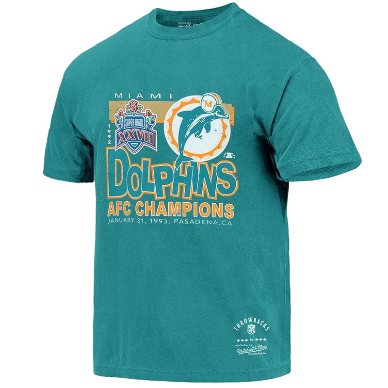 Miami Dolphins Mitchell & Ness NFL Throwback Champs Vintage T-Shirt – Faded Teal