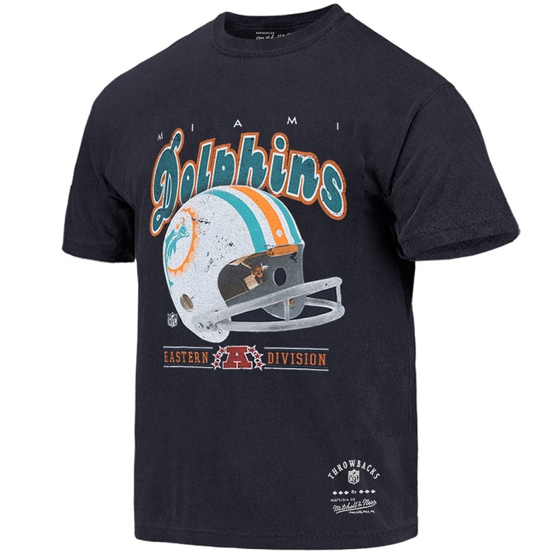 Miami Dolphins Mitchell & Ness NFL Throwback Helmet Vintage T-Shirt – Faded Black