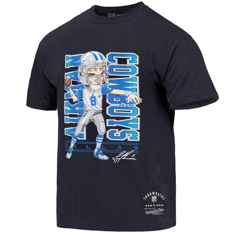 Troy Aikman Dallas Cowboys Mitchell & Ness NFL Caricature Vintage T-Shirt – Black