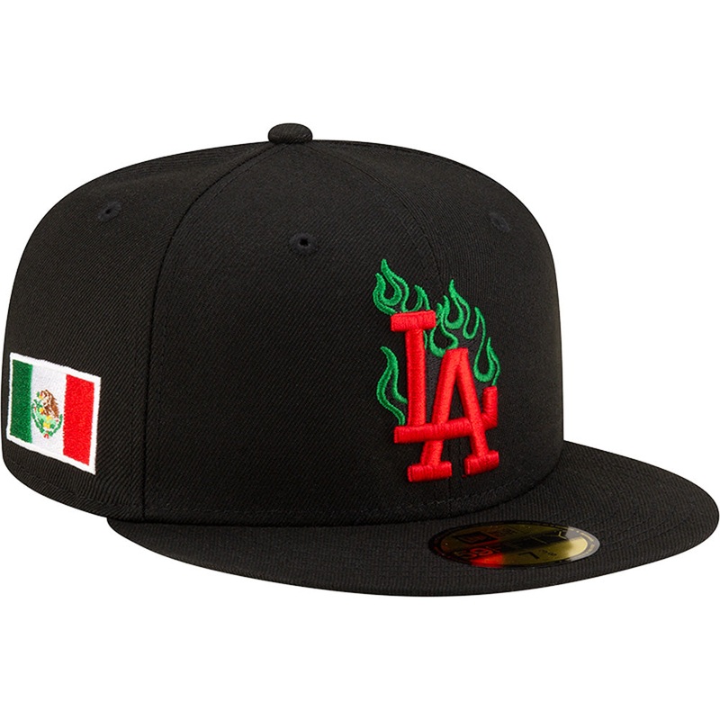 MLB Los Angeles Dodgers New Era Team Fire Mexican Flag Refresh 59FIFTY Fitted Hat – Black