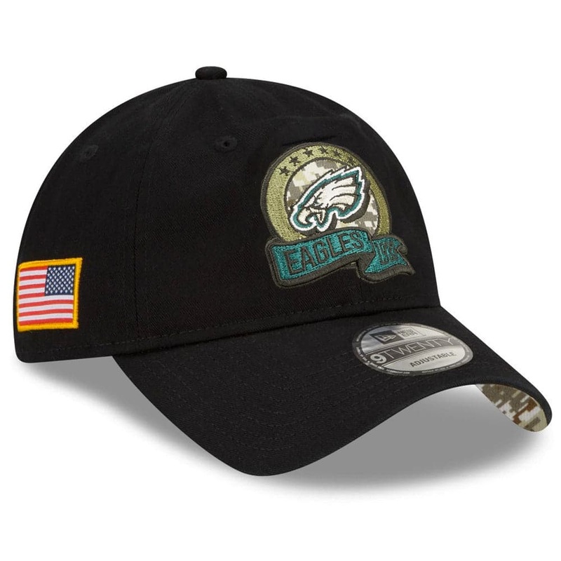 Philadelphia Eagles New Era NFL Salute To Service 22 9TWENTY Strapback Hat – Black