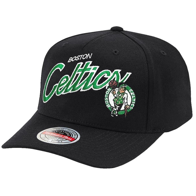 Boston Celtics Mitchell & Ness NBA Logo Script Classic Red Snapback Hat – Black