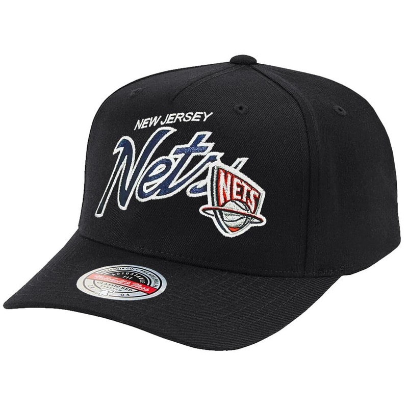 Brooklyn Nets Mitchell & Ness NBA Logo Script Classic Red Snapback Hat – Black