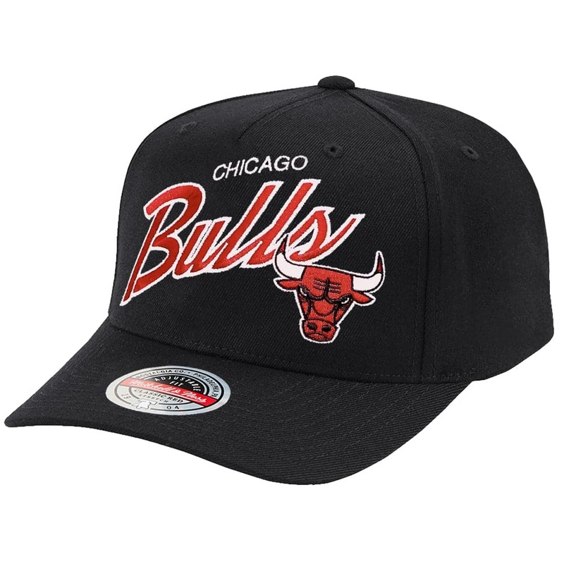 Chicago Bulls Mitchell & Ness NBA Logo Script Classic Red Snapback Hat – Black