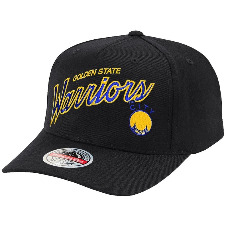Golden State Warriors Mitchell & Ness NBA Logo Script Classic Red Snapback Hat – Black