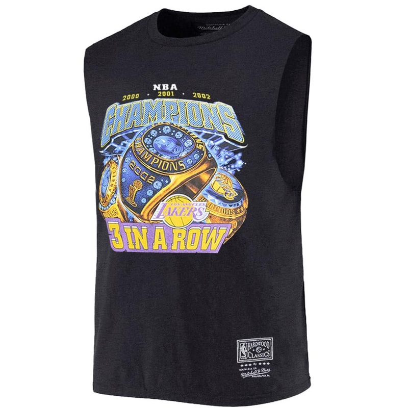 Los Angeles Lakers Mitchell & Ness NBA 3 In A Row Champs Vintage Muscle T-Shirt – Faded Black