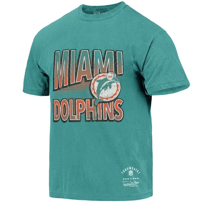Miami Dolphins Mitchell & Ness NFL Incline Stack Vintage T-Shirt – Faded Teal