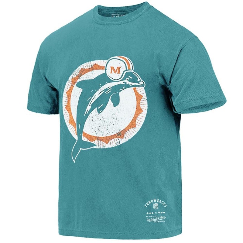 Miami Dolphins Mitchell & Ness NFL Throwback Big Logo Vintage T-Shirt – Faded Teal