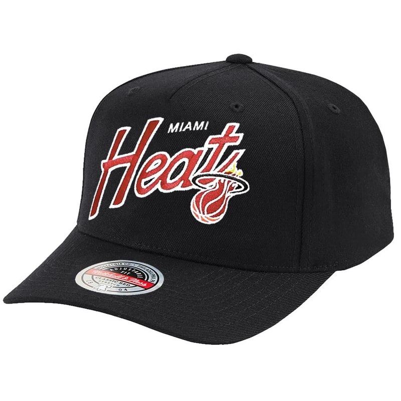 Miami Heat Mitchell & Ness NBA Logo Script Classic Red Snapback Hat – Black