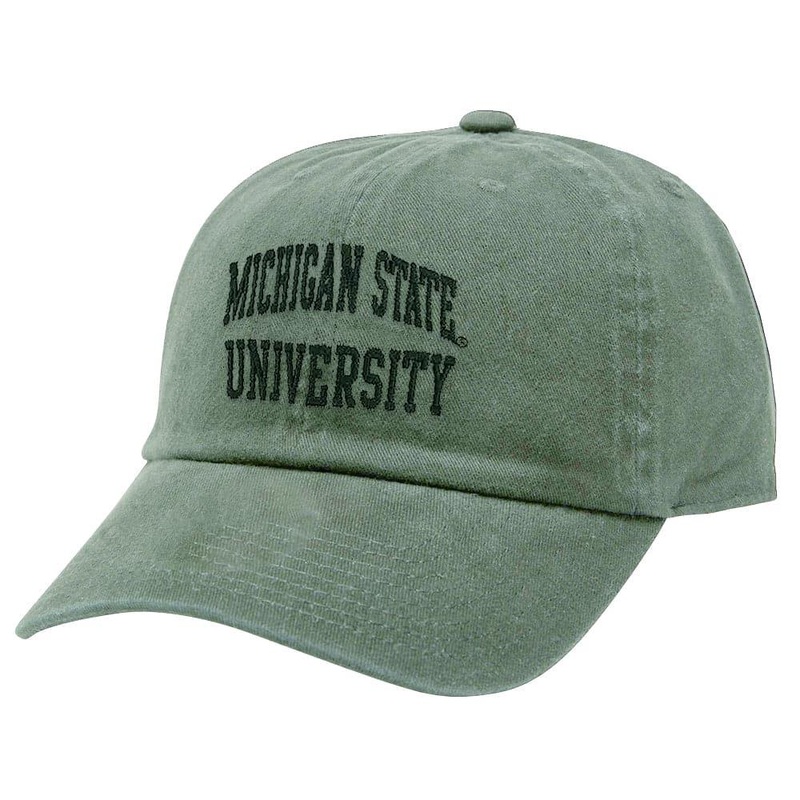 Michigan State Spartans USL NCAA Pastel Arch Strapback Dad Hat – Washed Green