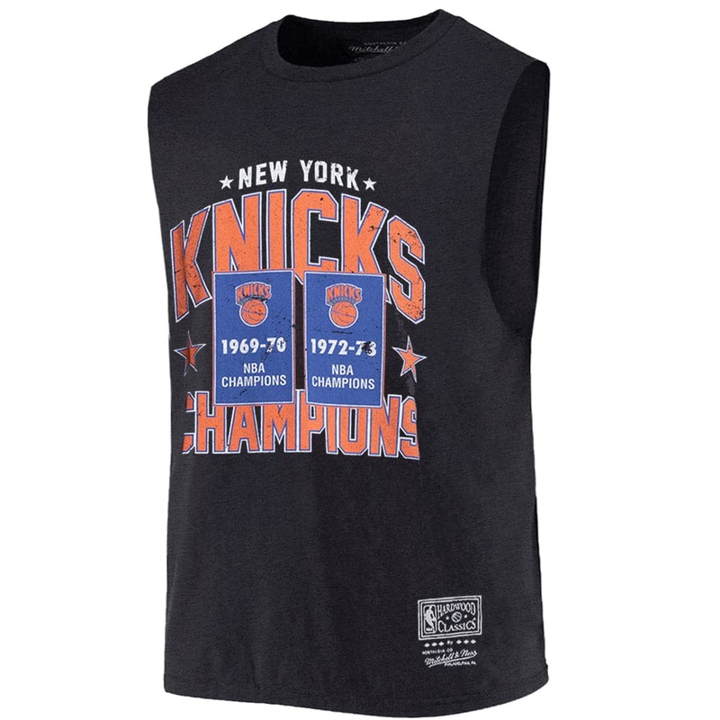 New York Knicks Mitchell & Ness NBA Champs Arch Vintage Muscle T-Shirt – Faded Black