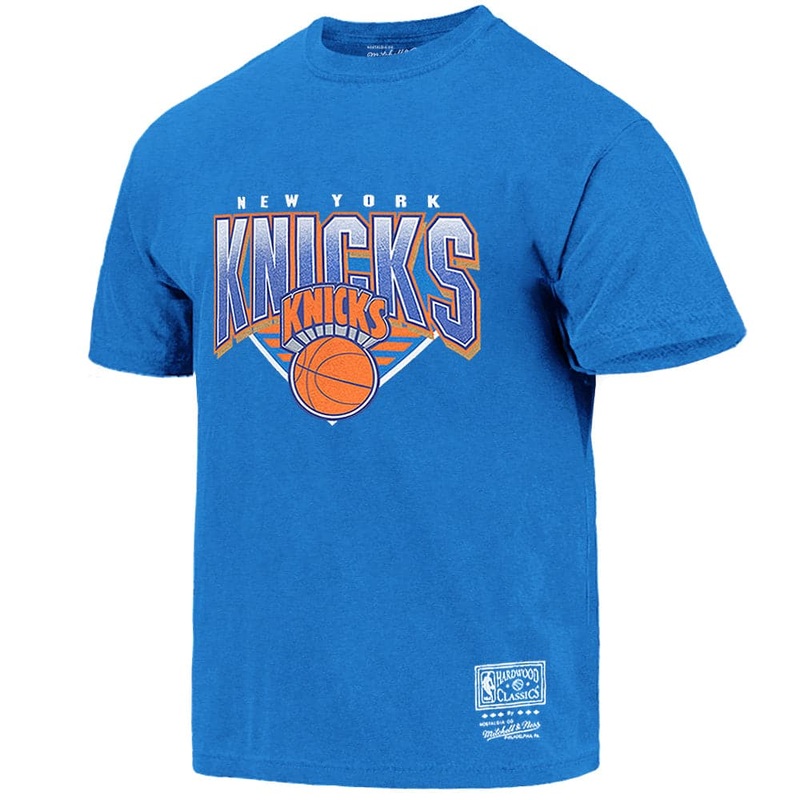 New York Knicks Mitchell & Ness NBA Metallic Shadow Vintage T-Shirt – Faded Blue