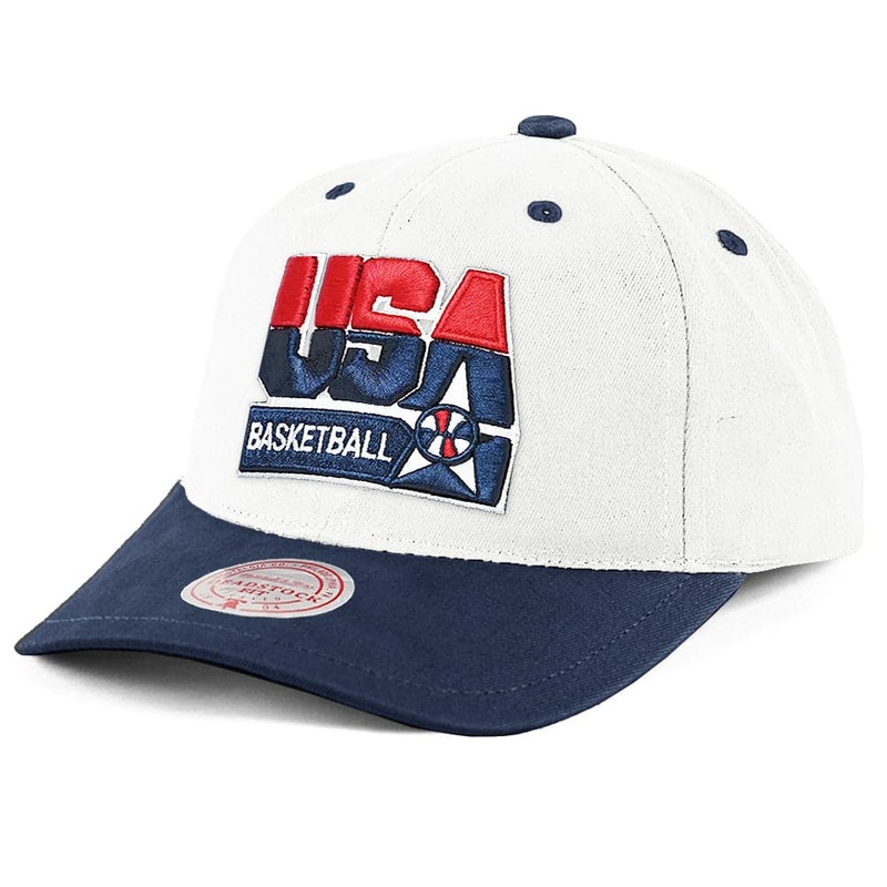 USA Dream Team Mitchell & Ness NBA 2 Tone Pre-Curved Deadstock Snapback Hat – White