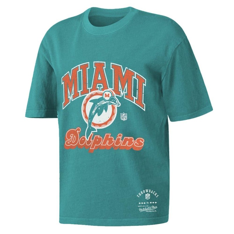 Womens Miami Dolphins Mitchell & Ness NFL Team Up Vintage T-Shirt – Faded Teal
