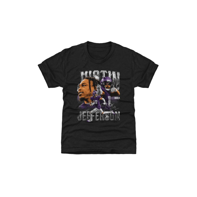 Youths Justin Jefferson Minnesota Vikings 500 Level NFL Homage T-Shirt – Tri Black
