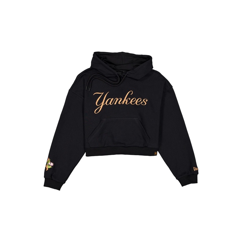 New York Yankees Women’s Cropped Black Floral Hoodie