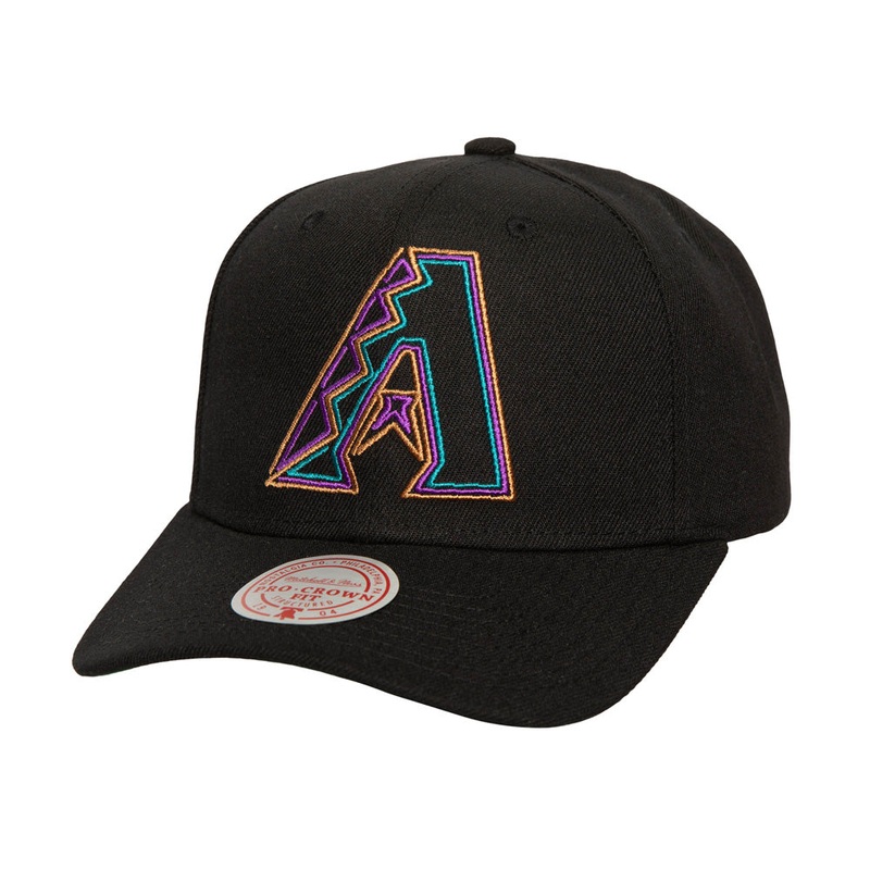 MLB Arizona Diamondbacks Mitchell & Ness Primary Neon Logo Pro Snapback Hat – Black