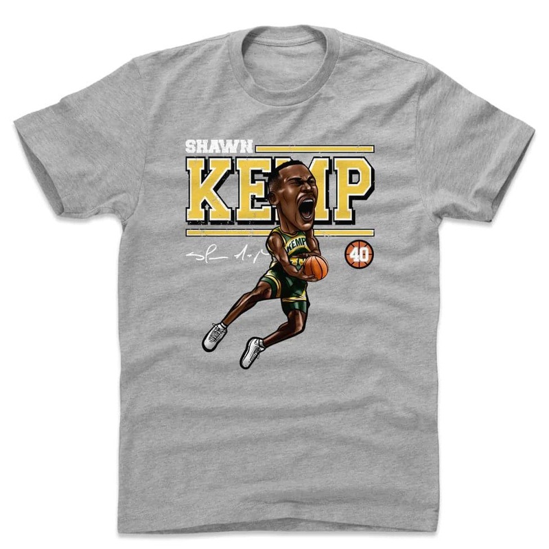 Shawn Kemp Seattle Supersonics 500 Level NBA Cartoon T-Shirt – Grey
