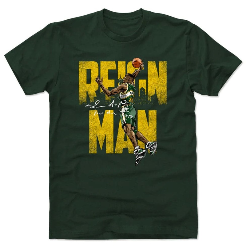 Shawn Kemp Seattle Supersonics 500 Level NBA Reign Man T-Shirt – Dark Green