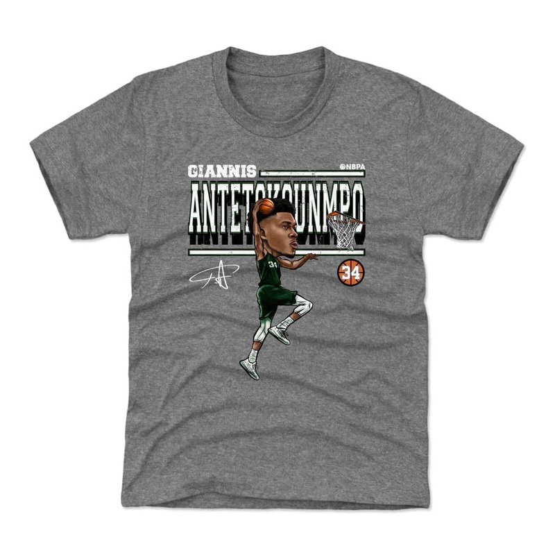 Youths Giannis Antetokounmpo Milwaukee Bucks 500 Level NBA Cartoon T-Shirt – Grey