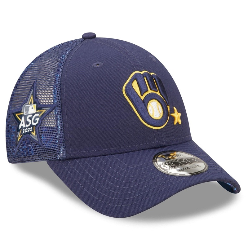 Milwaukee Brewers New Era MLB 22 All-Star Workout 9FORTY Trucker Snapback Hat – Navy